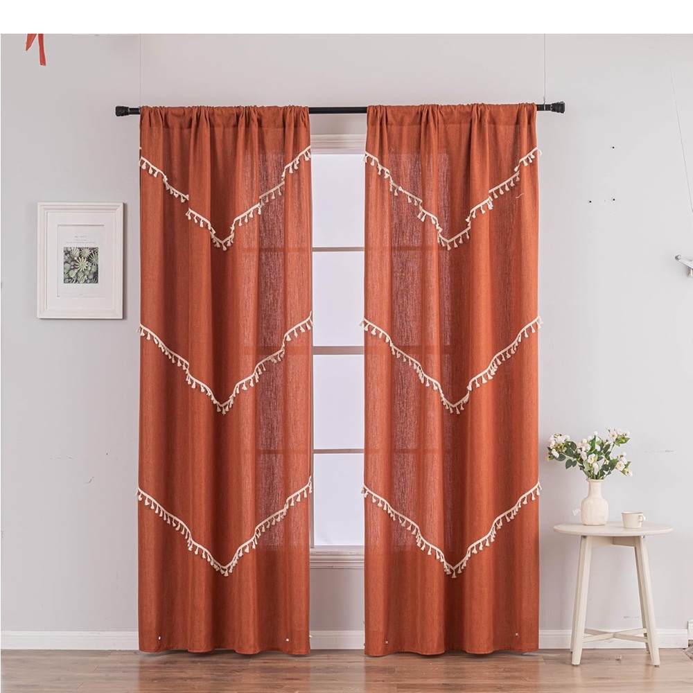 Rust Orange Tassel Curtains